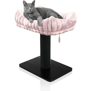 Modern Scratching Post for Indoor Cats - 15 High Cat Scratching Post with Bed Breeds - 15.7 x 11.6 Removable & Washable Cushion (Black Post with Pink Bed)
