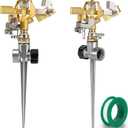 Triumpeek 2 Packs Impact Sprinkler on Spike Base, Heavy Duty Brass Water Sprinkler Head with Aluminum Alloy Stand, Adjustable 360 Degree Large Area Irrigation Sprinkler for Yard Lawn Patio Garden