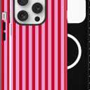 Magnetic Case for iPhone 15 Pro, Compatible with MagSafe, Aesthetic Striped Cute Design for Women, Hybrid 2-Layer Hard Shell Phone Cover, (Hot Pink/Red)