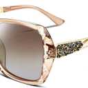 FEISEDY Polarized Women Square Sunglasses Sparkling Composite Shiny Frame B2289 (3 Champagne)