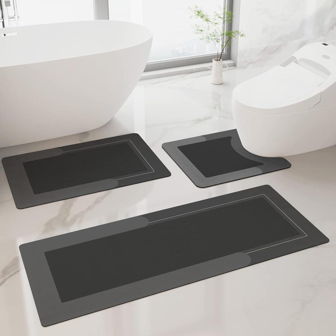 HelloTree 3PCS Bath Mat Rug Rubber Non Slip Quick Dry Rug Sets Super Absorbent Thin Bathroom Rugs Fit Under Door Dark Grey Washable Bathroom Floor Mats for in Front of Bathtub, Shower Room, Sink (1'8" x 3'11" (Rectangular)) HelloTree 3PCS Bath Mat Rug Rubber Non Slip Quick Dry Rug Sets Super Absorbent Thin Bathroom Rugs Fit Under Door Dark Grey Washable Bathroom Floor Mats for in Front of Bathtub, Shower Room, Sink (1'8" x 3'11" (Rectangular))