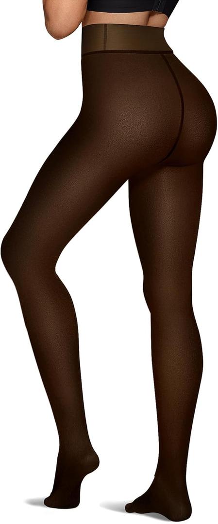 OEAK Womens Fleece Lined Tights Sheer Fake Translucent Pantyhose Thermal Tights High Waisted Footed Leggings (Small-Medium Tall, Black)
