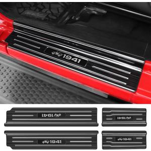 YOJOJOCO Door Sill Guards Compatible with Jeep Wrangler JL JLU 2018-2025 & Gladiator JT 2020-2025 Accessories Stainless Steel Material Black Brushed Texture Front and Rear Door Sill Protector