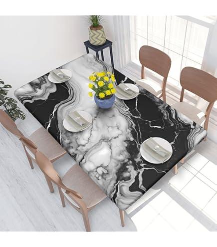 Black and White Marble Rectangle Tablecloth with Elastic Edge, 4FT Table Cloths Washable Reusable Rectangular Table Cover for Kitchen Dining Party, 48" L X 30" W