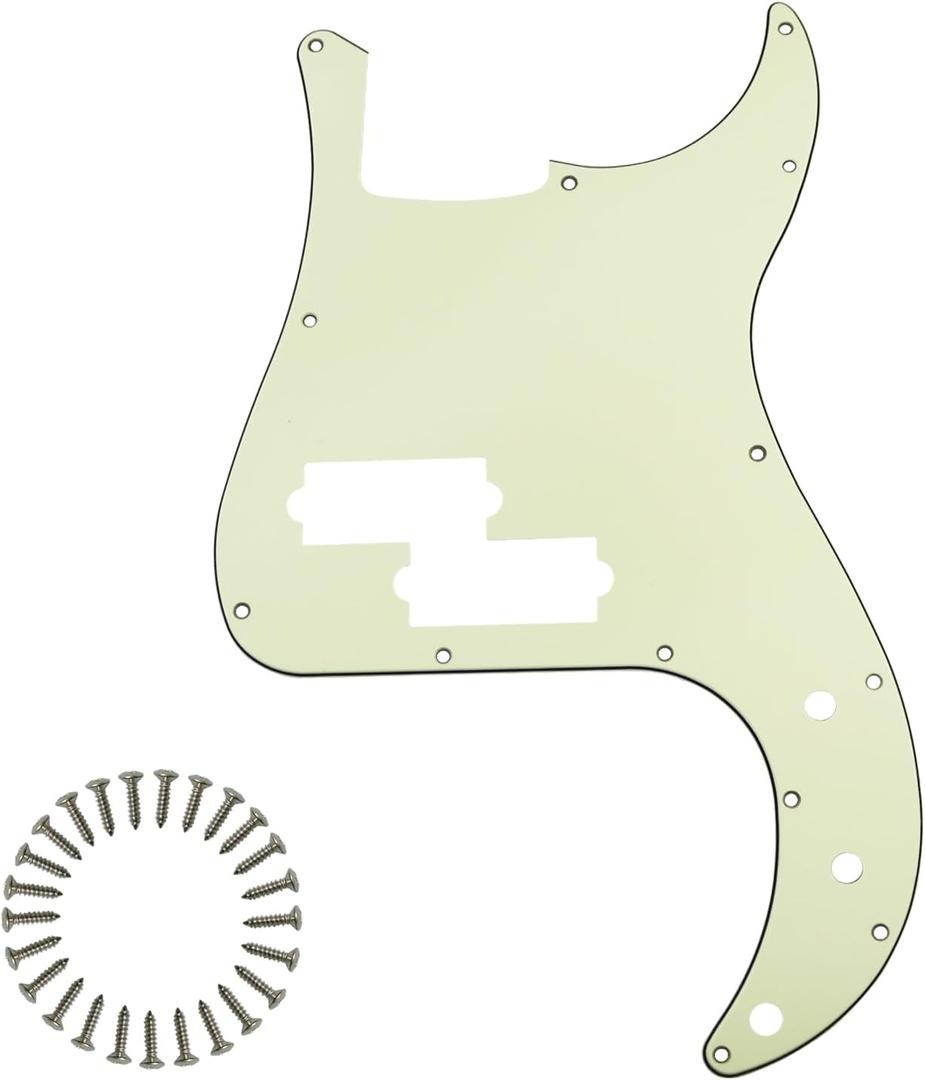 13-Hole Precision P Bass Pickguard, Without Truss Rod Cutout, Scratch Resistant Design for American & Mexico P Bass, Mint Green 3ply