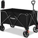 Collapsible Folding Wagon Heavy Duty,Foldable Utility Cart with Wheels,Large Capacity,with 2 Brakes,for Grocery Outdoor Camping Beach Gardening Shopping Fishing,Black