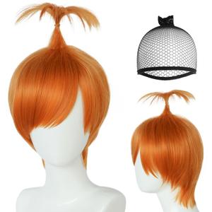 JoneTing Anxious Wig Orange Fire Wigs +Hair Cap Short Oranged Prestyled Ponytail Wig for Women Men Ginger Short Orange Hair with Ponytail for Halloween Costume Outfit