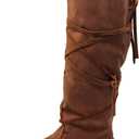 Unisex Renaissance Boots Men's Medieval Cosplay Boots Women Halloween Vintage Stage Pirate Viking Tied Boots Shoes (Brown)