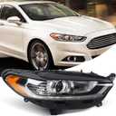 FIONE for Ford Fusion Headlight Assembly 2013 2014 2015 2016 Halogen Projector Headlamp Replacement Black Housing Clear Lens Head Light Chrome Front Lamp Right Passenger Side RH DS7Z13008A
