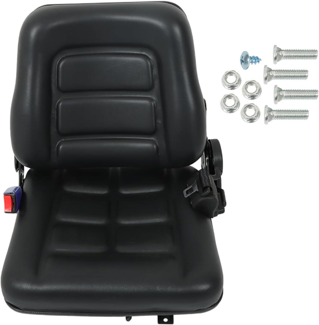 WFLNHB Universal Adjustable Folding Forklift Truck Seat, with Retractable Seat Belt Slide Rail Replacement for Excavators, Forklifts, Tractors, Block loaders, Backhoe Bulldozers