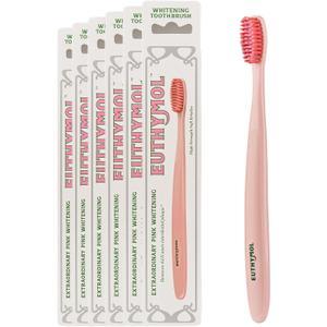 Euthymol Whitening Toothbrush (Pink, 6 Count) - Premium Soft Dual-Tension Bristles. Advanced Plaque Removal, Stain Reduction.