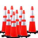 (8 Cones) BESEA 28 inch Orange PVC Traffic Cones, Black Base Construction Safety Cones Road Parking Cone Structurally Stable Wearproof (28" Height)