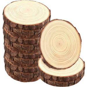 15 Pack 6-7 Inch Natural Wood Slices for Crafts, Unfinished Wood Slices with Bark 0.6 Inch Thick Wood Rounds Wooden Coasters for Crafts, Ornaments, Decorations