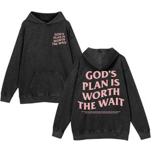 Christian Graphic Hoodies for Women God Bible Verse Oversized Hoodie Religious Letter Print Acid Wash Sweatshirts (Black, M)