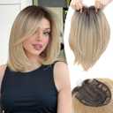 Ms Taj 12 Inch Hair Topper for Women with Thinning Hair, 6.5"x6.5" Large Base Synthetic Hair Topper with Bangs, Ladies-Ombre Blonde with Dark Root