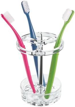 iDesign Toothbrush Holder for Normal to Large Toothbrushes, Spin Brushes, and Toothpaste, The Eva Collection - 3.75" x 3.75" x 5.75", Clear, 2Pcs