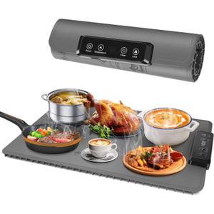 Portable Warming Mat For Food - Warmers For Parties Buffet, Electric Fast Warming Tray For Home & Kitchen, Roll Up Buffet Hot Plates Heat Pad For Family Meals with Timer & 8-level temp