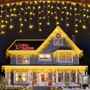 1620 LED Christma Lights with 360 Drops, 164ft Outdoor Hanging lights with 8 Modes & Timer Memory, Outsite Waterproof Curtain String Lights for Front House Fence Tree Holiday Decorations (Warm White)