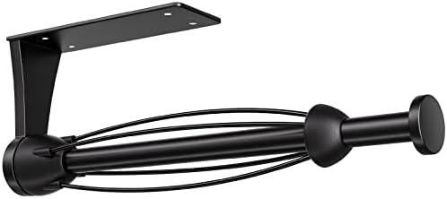 Paper Towel Holder Under Cabinet, Single Hand Operable Wall Mount with Damping Effect, Self-Adhesive or Drilled for Kitchen Bathroom, Black