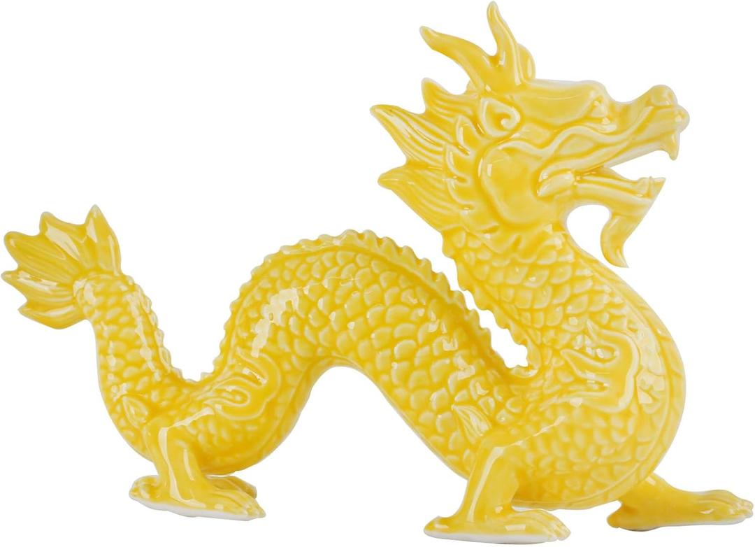 Feng Shui Dragon Statue Ceramic Figurine Home Office Zen Decor | Hand carved 3D porcelain,high temperature fired,lucky wealth decor for tea room office store,ideal chinese gift