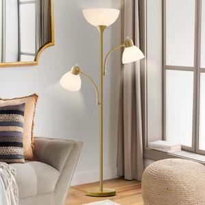 Luvkczc Floor Lamps for Living Room, 72" Tall Standing Lamps, Torchiere Lamp with 8W Adjustable Reading Lights, Modern Bright Floor Lamp for Bedroom, Office, Dresser, Gold&White, Bulbs Included