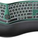 ProtoArc Backlit Bluetooth Ergonomic Keyboard, EK01 Plus Full Size Wireless Split Keyboard with Dual Bluetooth and USB, Cushioned Wrist Rest, Rechargeable, Compatible with Windows/Mac/Android, Green