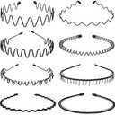KELUBATU Metal Headband for Men, Unisex Black Wavy Spring Hair Band, Zig Zag Hair Band, Fashion Elastic Hair Accessories, Multipack （8pcs）