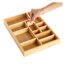 Juvale Bamboo Drawer Organizer Tray with 8 Adjustable Dividers for Kitchen & Utensils - Wooden Drawer Organizer (14 x 10 x 2 in)