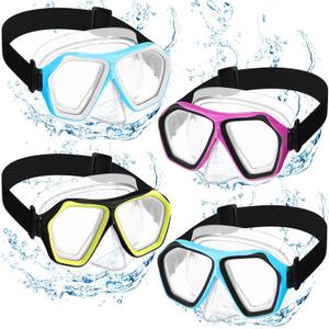 Fabbay 4 Pcs Adult Swimming Goggles with Nose Cover Snorkel Diving Mask Goggles Swim Mask with Fabric Strap (Classic Colors)