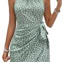 LIGHT DOT Women's Summer Dress Dot Print Halter Neck Tie Waist Casual Zipper Back Sundress Vacation Beach (Medium, Green)