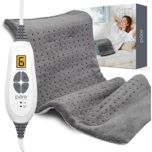 Pure Enrichment PureRelief XL Heating Pad - 12" x 24" Electric Heating Pad for Back Pain & Cramps, 6 Heat Settings, FSA/HSA Eligible, Soft Machine Wash Fabric, Auto-Off & Moist Heat (Charcoal Gray)
