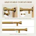 Oneach Heavy Duty Curtain Rods for Windows 72 to 144 Inch, 1 Inch Brass Gold Curtain Rod, Adjustable Length Rod with Metal Finials, Modern Decorative for Bedroom Kitchen Living Room (16 to 150 Inch)