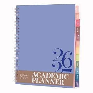 Rileys Academic Planner 2026-2027, Daily, Weekly & Monthly Planner, July 2026 - June 2027, Student Notes Pages, Twin-Wire Binding, Weekly Agenda for School & Work (8 x 6-Inches, Classic, Blue)