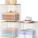 SWTYMIKI 3PCS Closet Organizers and Storage - Stackable Closet Basket with Wood Top Shelf, Clothes Storage Shelves, Clothes Drawer Bins for Wardrobe, Bedroom, Entryway, White