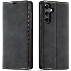 QLTYPRI Case for Samsung Galaxy S26, Premium PU Leather Cover TPU Bumper with Card Holder Kickstand Hidden Magnetic Adsorption Shockproof Flip Wallet Case for Samsung Galaxy S26 - Black