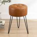 LUE BONA Faux Leather Vanity Stool Chair for Makeup Room,Brown Stool for Vanity,19 Height, Tufted Small Vanity Chair with Metal Legs, Modern Foot Ottoman for Bedroom, Living Room