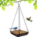 MIXXIDEA Hanging Bird Feeder Tray Metal Mesh Platform Seed Feeder with Durable Chains for Outdoors Garden Great for Attracting Birds (1 Pack)