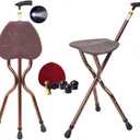Alloy Folding Cane with Seat, 441 lbs Capacity Lightweight Adjustable with LED Walking Cane Stick with Seat, Large seat Board Cane Chair Stool Anti-Slip Walking Stick for Woman/Man Seniors