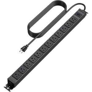 HHSOET 360 Rotating 12 Outlet Mountable Power Strip, Metal Gaming Table Mounted Outlet Strip, Heavy Duty Wall Mount Surge Protector with Switch, Works Great and Very Versatile, 10ft Power Cord, Black