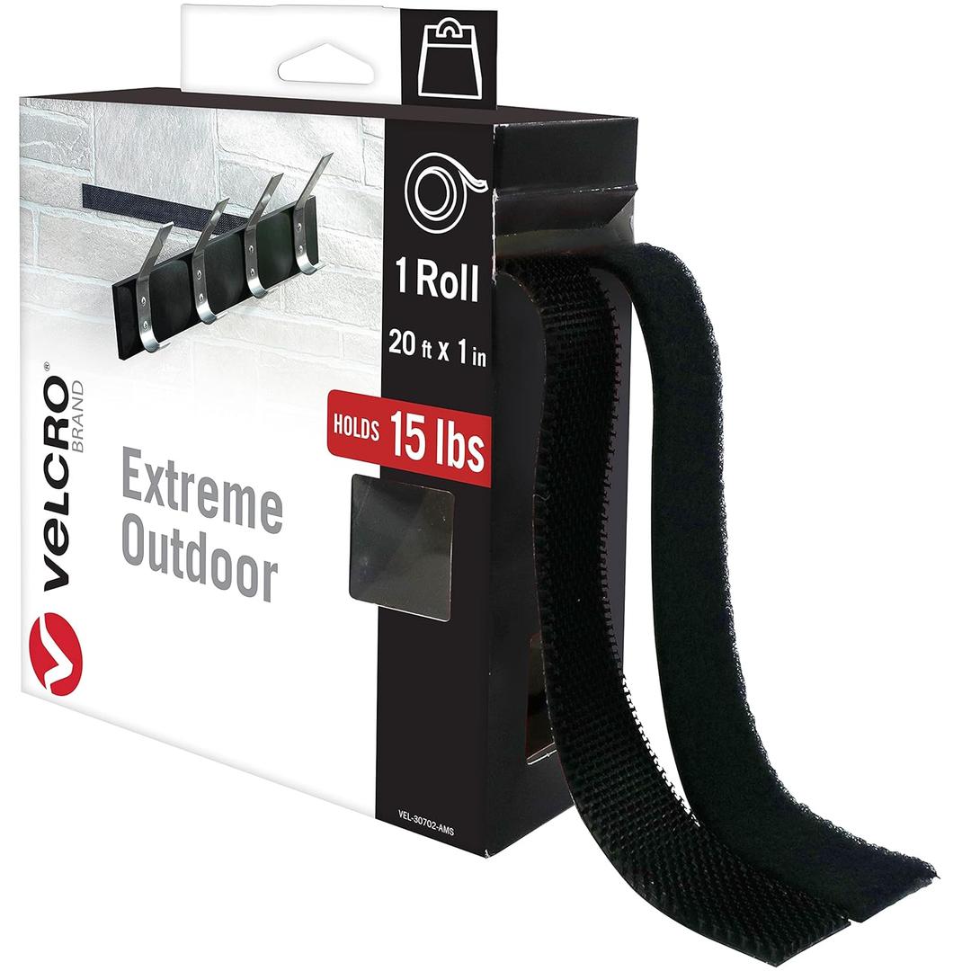 VELCRO Brand Extreme Outdoor Mounting Tape | 20Ft x 1 In, Holds 15 lbs | Strong Heavy Duty Stick on Adhesive | Mount on Brick, Concrete for Hanging, 30702 (Black)