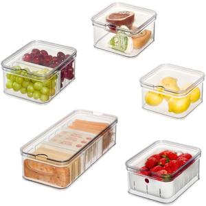 iDesign Crisp 5-Piece Recycled Plastic Refrigerator Organizer Bin Set with Lids, Clear/White