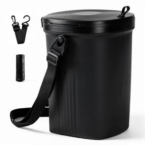Trash Can for Car with Lid, Leakproof & 100% Silicone Can, 2 Gallon, Black