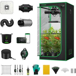 VIVOSUN GIY Smart Grow Tent System 2.7x2.7, WiFi-Integrated Grow Tent Kit, with Automate Ventilation and Circulation, Schedule Full Spectrum 150W LED Grow Light, and GrowHub E42A Controller