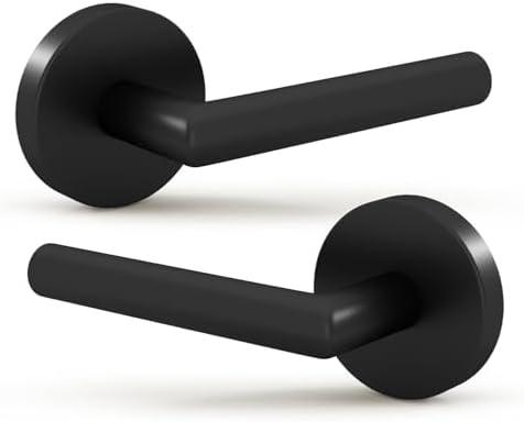 Mega Handles Ronn Dummy Lever & Lock Door Handle Set for Closet or French Doors Single Side, Non-Turning, Reversible Door Levers Fits All Standard Door Sizes, Screws Included - Matte Black (2 Pack)