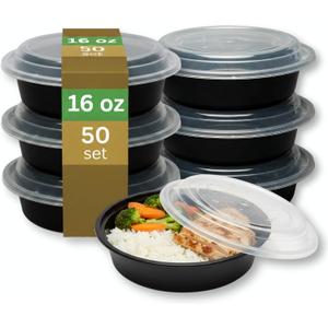 [16 oz Round Meal Prep Containers with Lids – BPA-Free Food Storage Containers, Bento Box for Restaurant & Catering Use, Stackable, Microwave, Dishwasher, Freezer Safe – 50 Pack