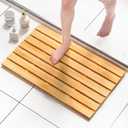 Domax Wooden Bamboo Bath Shower Mat- Non-Slip Waterproof Large Bathroom Floor Mat for Indoor Outdoor (Natural, 31.3 x 18.1 x 1.5 Inches)