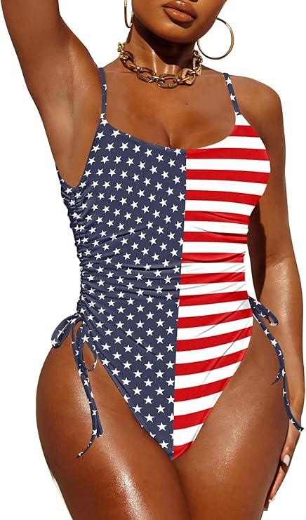 Pink Queen Womens One Piece Swimsuit Ruched High Cut Tummy Control Bathing Suit, Size M