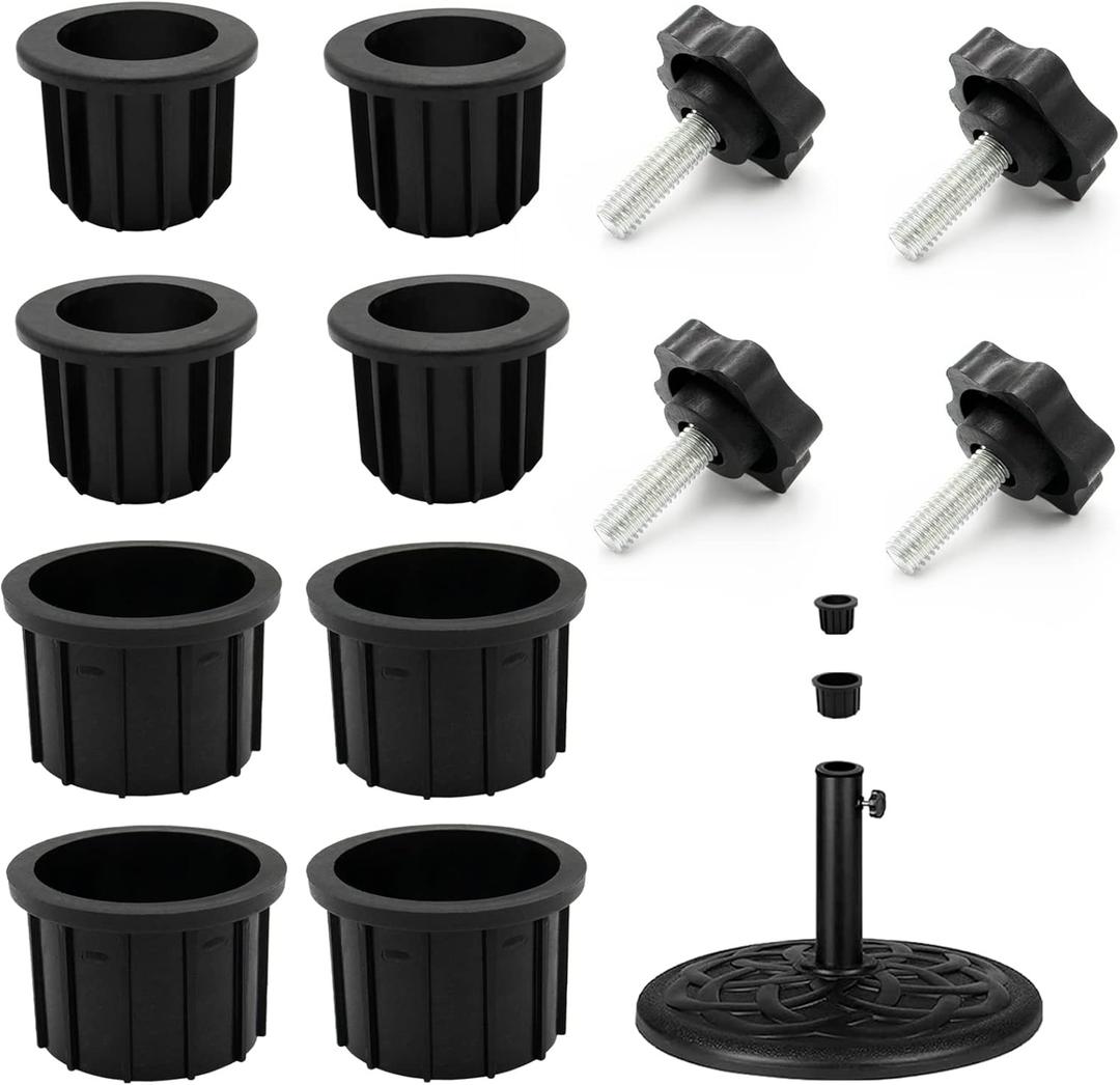 12Pcs Umbrella Base Stand Hole Ring Plug Cover and Cap Patio Umbrella Stand Replacement Parts Umbrella Stand Base Stabilizer Sleeve with M8 Thread Replacement Hand Knob Threaded