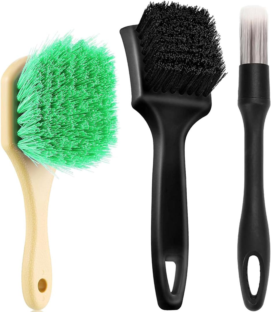 Wheel Rim Tire & Carpet Cleaning Brush Set, Soft & Stiff Bristle Wash Cleaning Supplies Kit for Car All Exterior Surface and Car Interior Cleaning Brush for Car Truck SUV RV Motorcycle (Green)