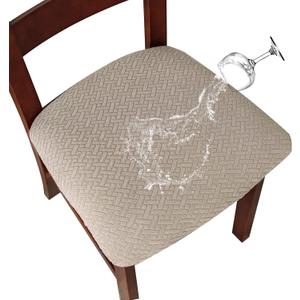 Genina Waterproof Seat Covers for Dining Room Chairs Covers Dining Chair seat Covers Kitchen Chair Covers slipcovers (Khaki, 2 Pcs)